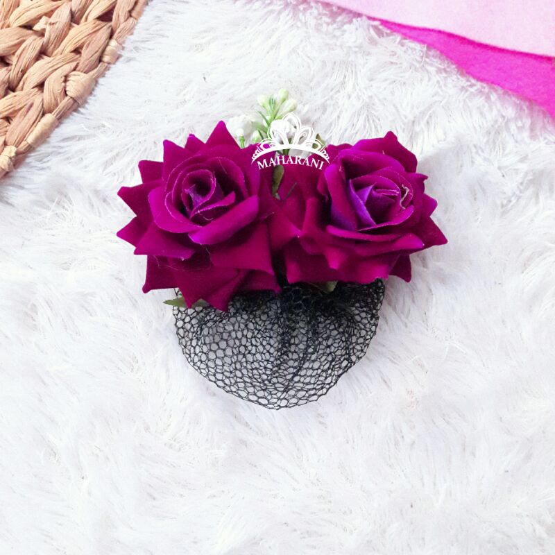 jepit hairnet mawar beludru / jepit mawar beludru / jepit rambut mawar / sirkam mawar beludru / hias