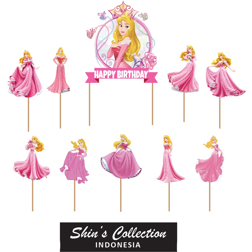 Cake Topper Princess Aurora 1 set isi 10 pcs
