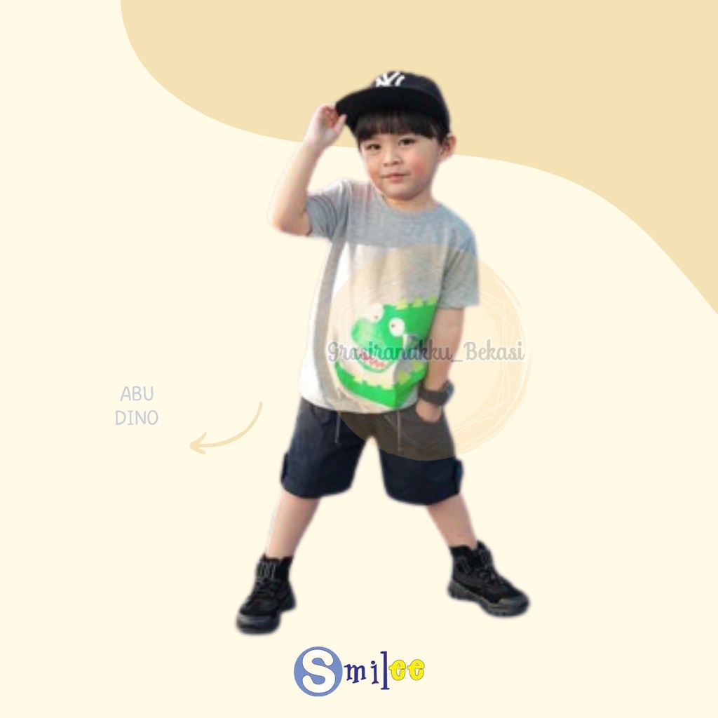 Setelan Anak Cowok Abu Dino Size 1, 2, 3 thn murah