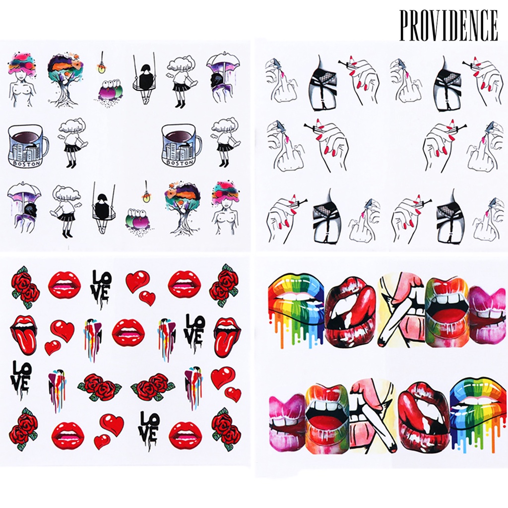 Providence 9pcs / Set Stiker Nail Art Diy Bentuk Bibir Sexy Sunfast