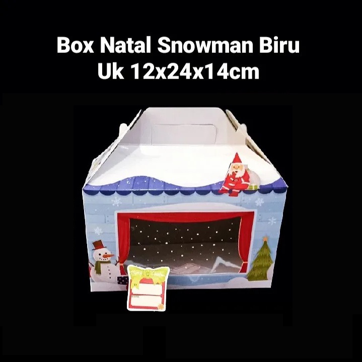 

box packaging motif snowman biru natal kardus jinjing hampers xmas kotak tenteng parsel merry christmas