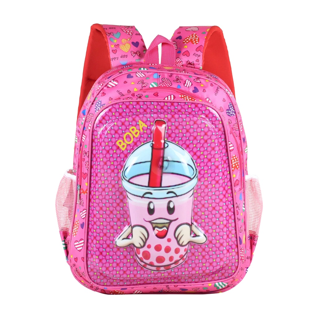 Ransel Anak Tk Tas Perempuan Anak Lampu Karakter Boba Tas Pink Cantik 3D Tas Gendong Backpack Sd