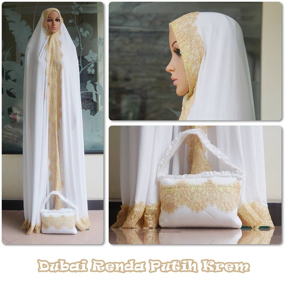 MUKENA TERUSAN DUBAI RENDA PUTIH - KREM