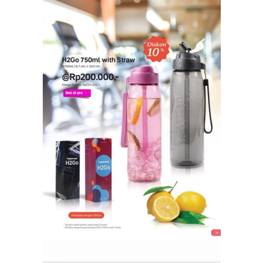 H2GO 750 ML With Straw Tupperware