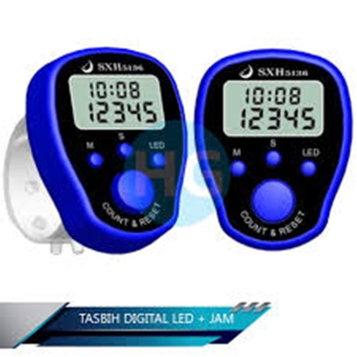 Tasbih Digital Elektronik LED dan Jam Hand Finger Counter 5 Digit  Alat Hitung