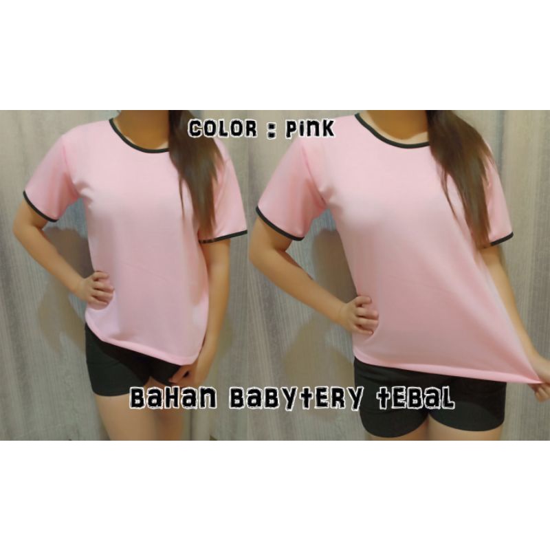 KAOS WANITA LIST TANGAN PENDEK TERMURAH WARNA NAVY RED DAN PINK - KAOS WANITA LENGAN PENDEK POLOS - 