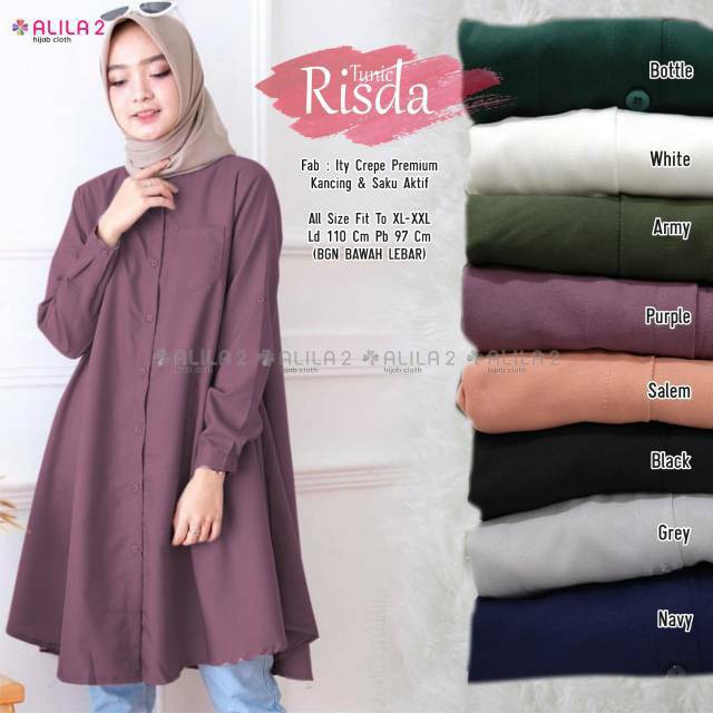 Risda Original Alila Atasan Tunik Polos Material Ity Crepe Premium