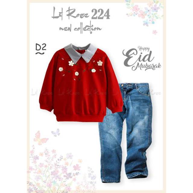 KH95 BAJU SETELAN IMPOR TUNIK JEANS BORDIR ANAK TANGGUNG ABG CEWEK PEREMPUAN MODIS KEKINIAN