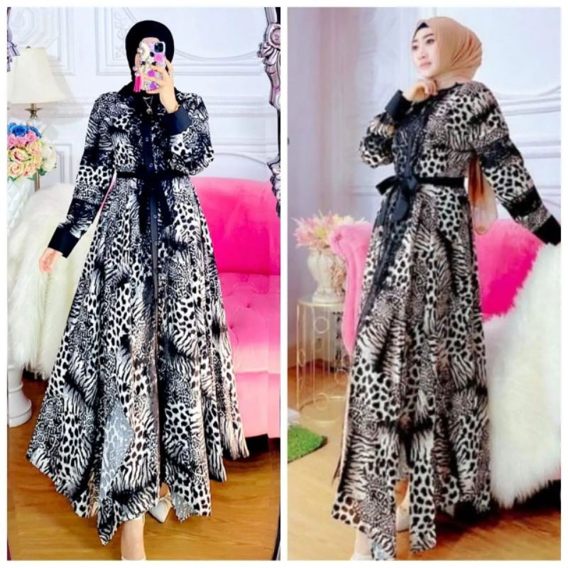asimetris bangkok dress leopard import ori SOIRA
