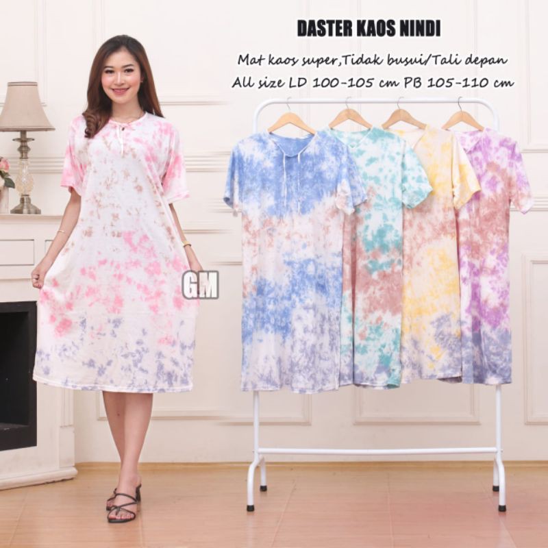 Daster kaos motif pelangi tye dye terbaru