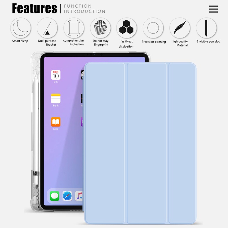 【Beli dua diskon 20%】 GOOJODOQ 2022 Flip Stand Case Matte Transparent For iPad mini 4/5 Air 4 10.2 - hijau tua,For ipad 11 2020