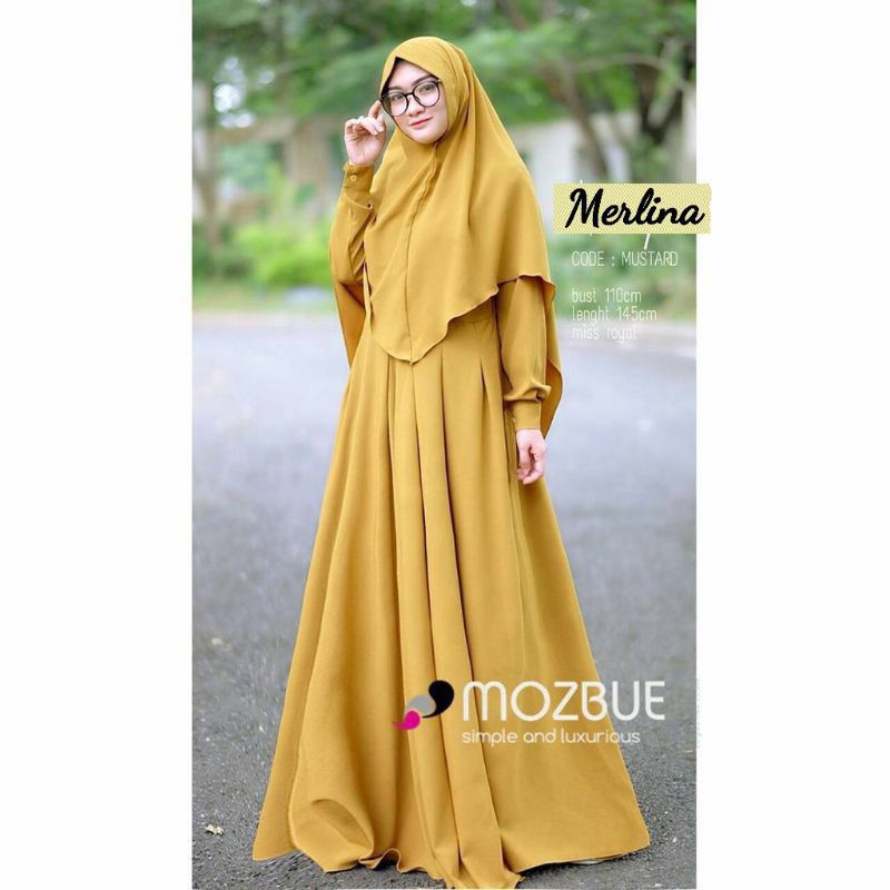 Baju Gamis Dress Wanita Muslim Busui Kondangan Seragaman Plus Free Hijab Khimar MERLINA Warna Polos 