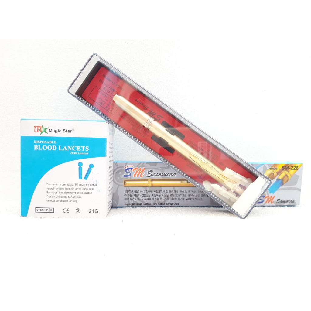( PAKET ) Pen Bekam Sammora plus Jarum Bekam - Lancing Device Sammora plus Jarum Bekam Magic Star