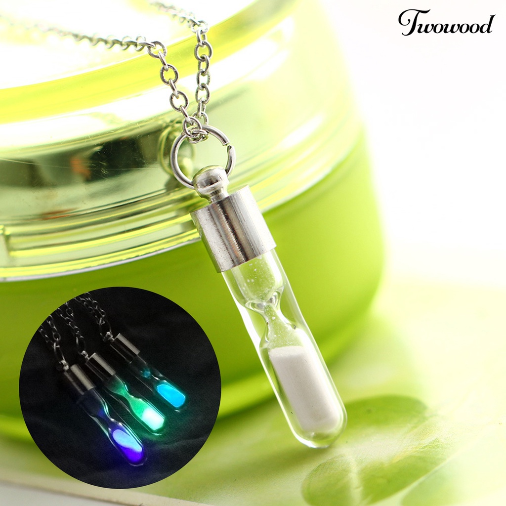 Twowood Glowing Necklace Hourglass Luminous Glass Adjustable Necklace Jewelry for Women