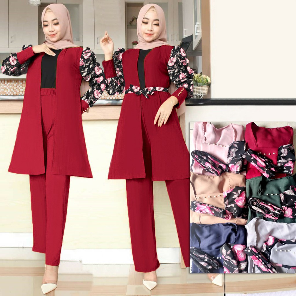 US-SETELAN BAJU DAN CELANA WANITA MUSLIM-SETELAN HIJAB-STELAN MUSLIM LEBARAN-SET OOTD