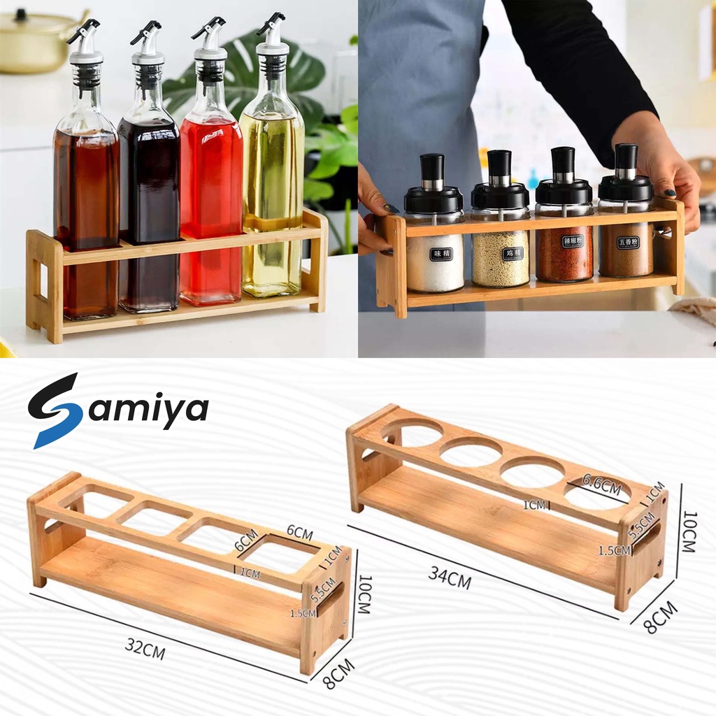 rak kayu tempat botol minyak kecap saus bumbu dapur 4slot / wooden rack oil sauce bottle square round 4 hole