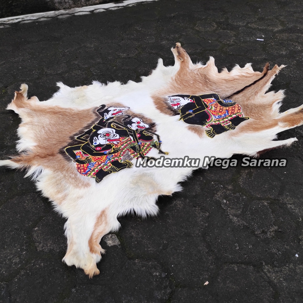 Lukisan Wayang Lembaran Punokawan Kulit Kambing Full Body 77x55cm