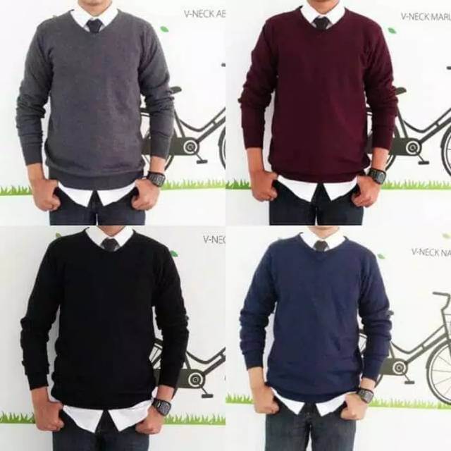 V-NECK SWEATER - sweater rajut pria