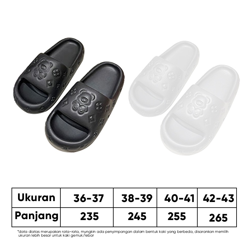 Lazy Bear Sandal Jelly Murah Slip-On 3D Emboss Sendal Beruang Anti Slip Sandal H10 Sandal Rumah/Kamar Mandi Slipper Strap Comfy Wanita Pria