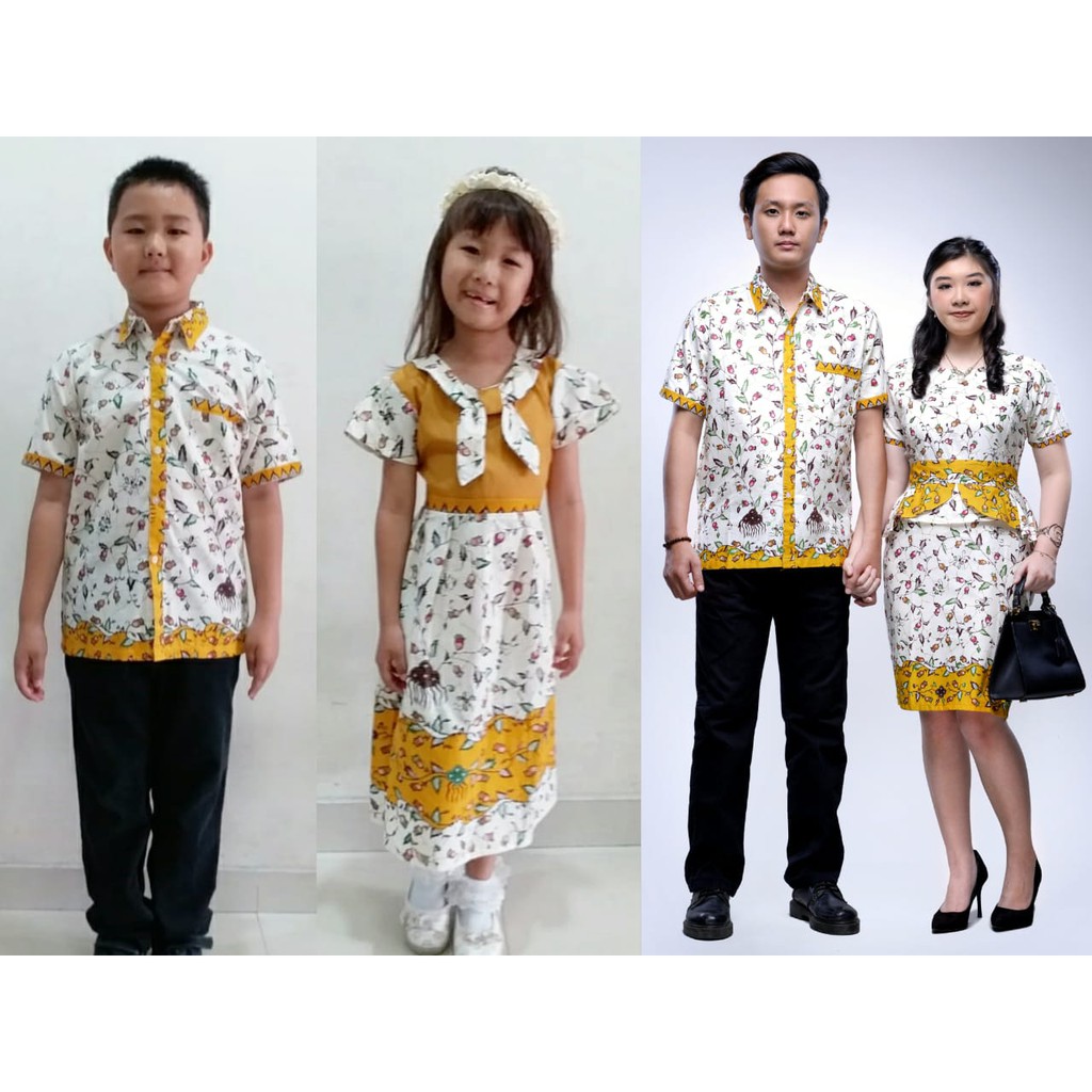 BATIK COUPLE SOLO SARIMBIT KELUARGA PASANGAN MUDA ANAK JUMBO MURAH TERBARU KEBAYA NAURA PUTIH KUNING