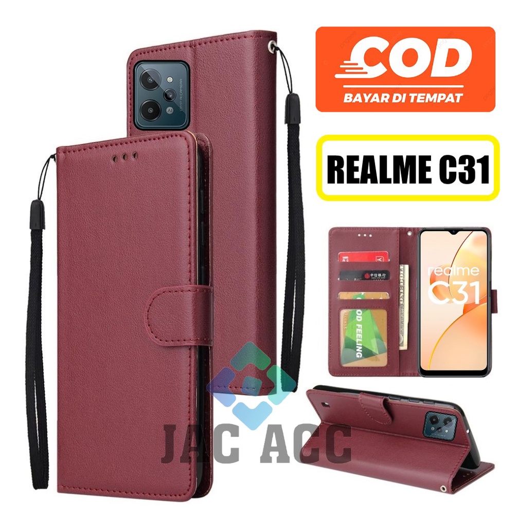 NEW REALME  C31 2022 LEATHER FLIP WALLET UNTUK REALME C31 NEW 2022 CASE DOMPET HP