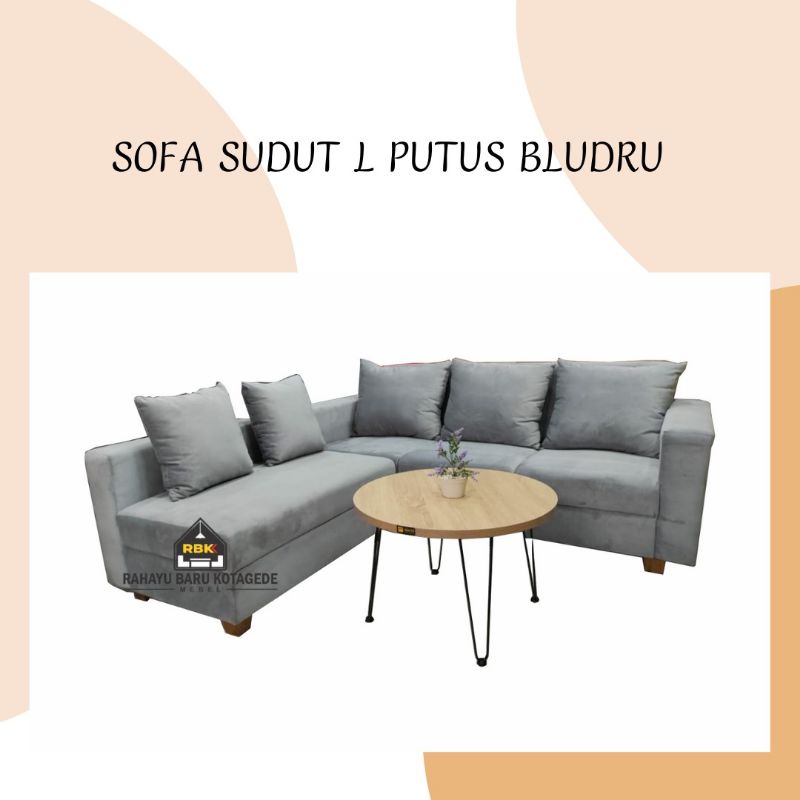 Sofa Sudut L Putus Bludru Abu Setengah Sandaran Jogja