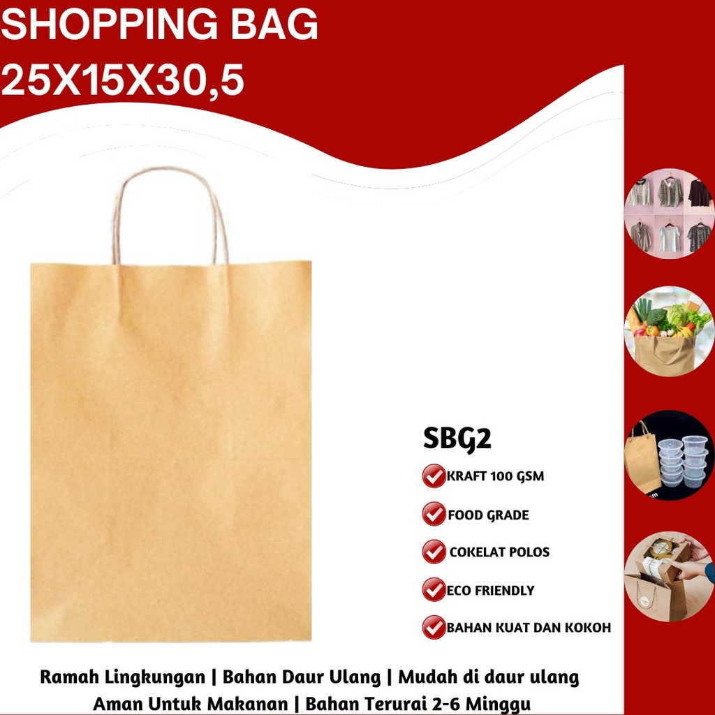 Paper Bag Polos Tas Belanja Kantong Kertas (SBG2-25X15X30.5)