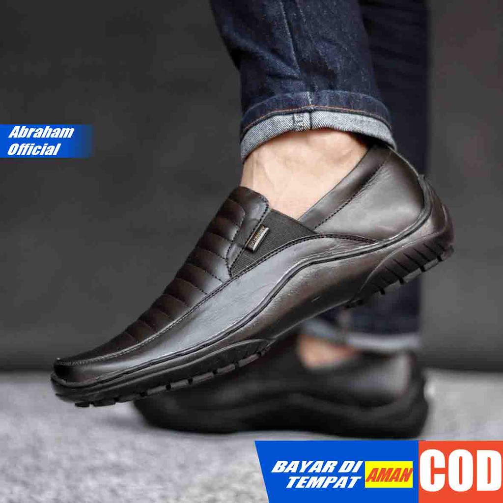 ABRHM x CORZA Sepatu Slip On Pria Sepatu Pria Casual Kulit Asli Cowo/Cowok Sepatu Casual Pria Ori Sepatu Kasual Slop Anti Slip Semi Formal Kerja Kuliah Gaya Santai Keren Kekinian Original Murah Terlaris