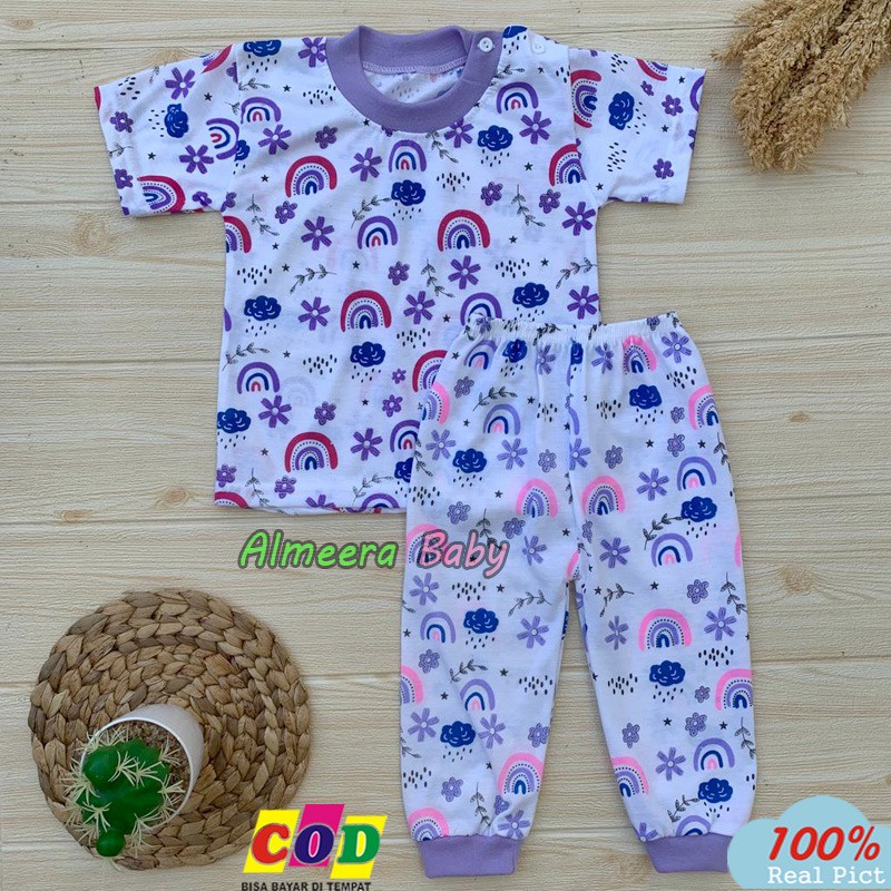 Setelan Baju Bayi Setelan Piyama Bayi Lengan Pendek Celana Panjang Motif Bunga Usia 3-12 Bulan Almeera Baby and Kids