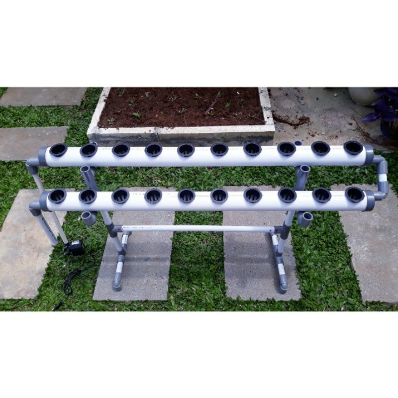 Instalasi Hidroponik Mini Set 2 Inchi NFT DFT + Rangka + Pompa + Netpot