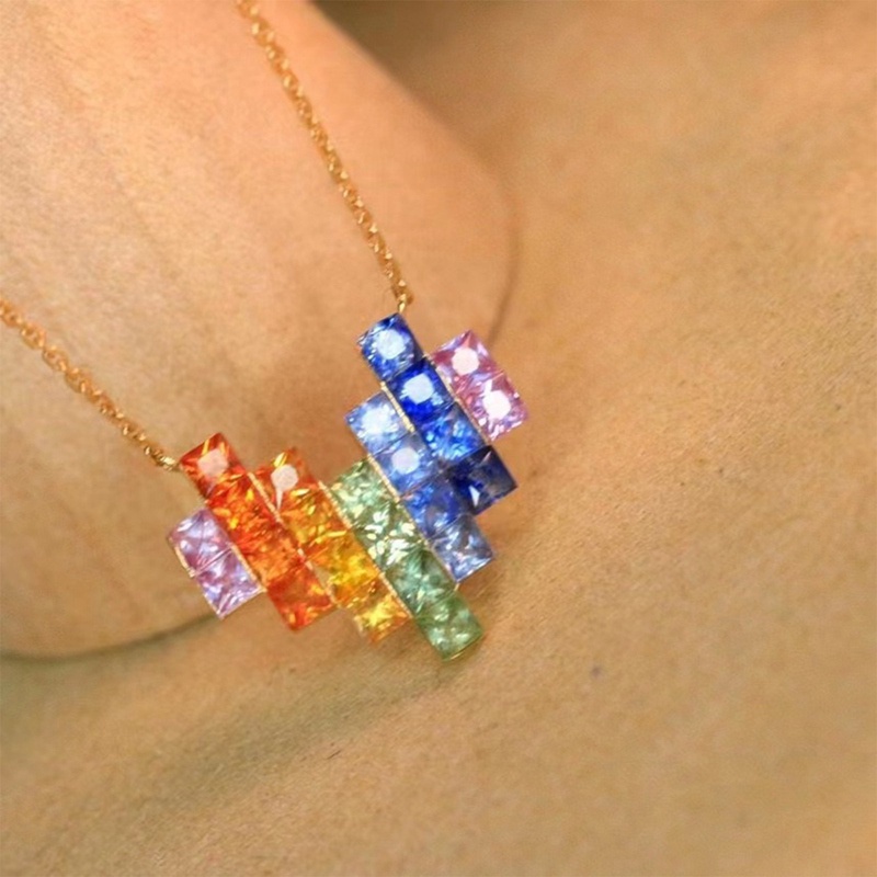 Kalung Dengan Liontin Bentuk Hati Unik Warna-Warni Bahan Cubic Zirconia Untuk Wanita