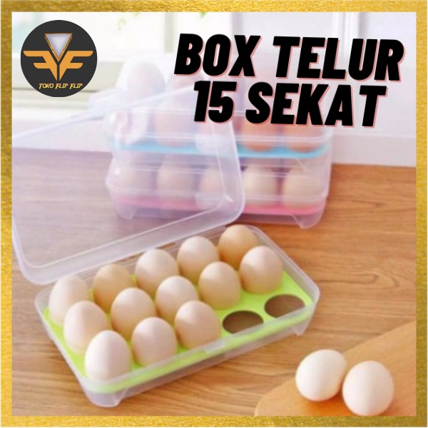 Kotak Tempat Wadah Telur 15 Lubang Sekat Box Tempat Penyimpanan Telur 15 Sekat Transparan Egg Box Storage TERMURAH TERLARIS