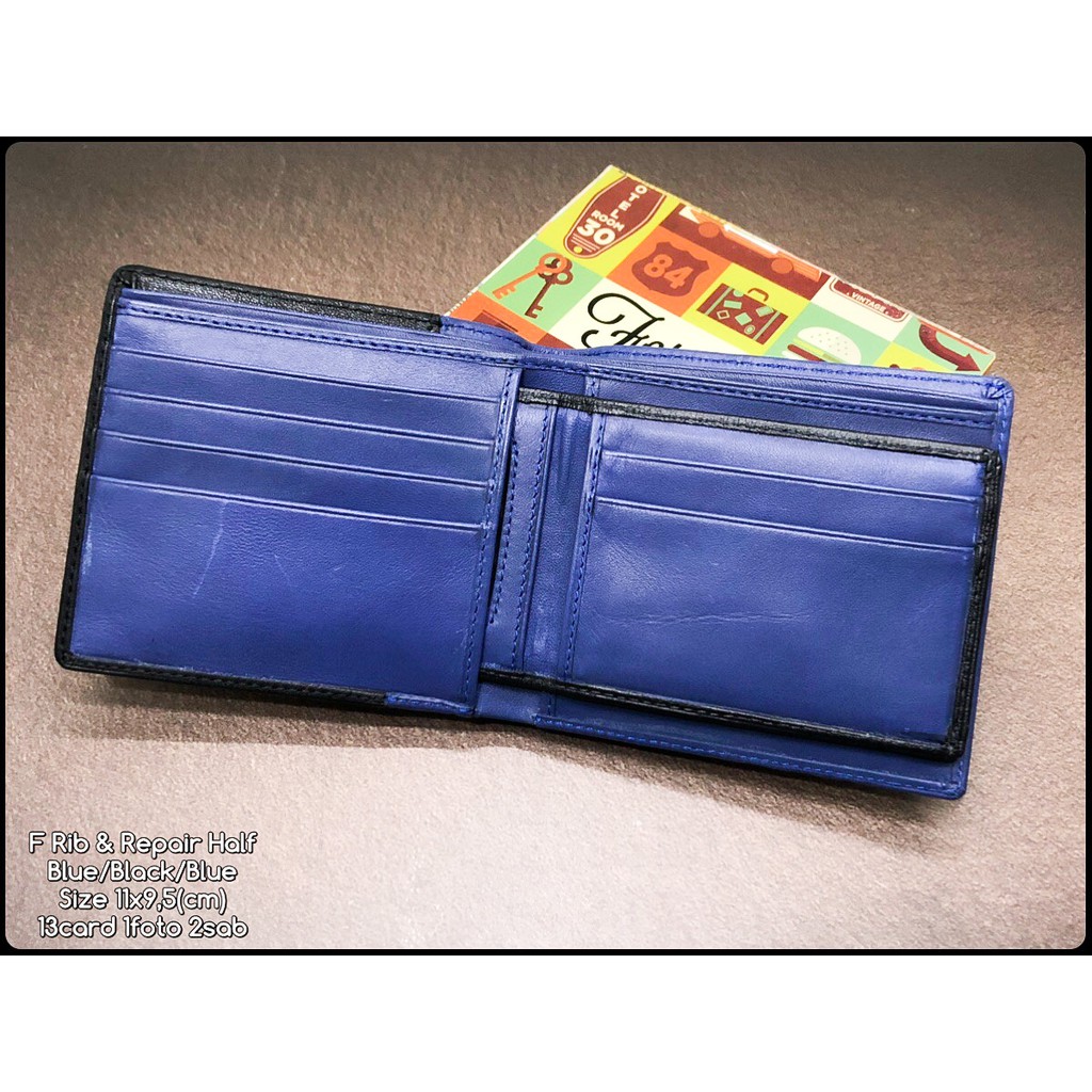 dompet kulit F rib &amp; repair LT blue black blue premium dompet pria dompet cowok