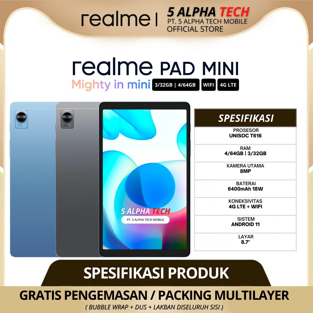 REALME PAD MINI 4/64GB 3/32GB WIFI + 4G LTE GARANSI RESMI REALME