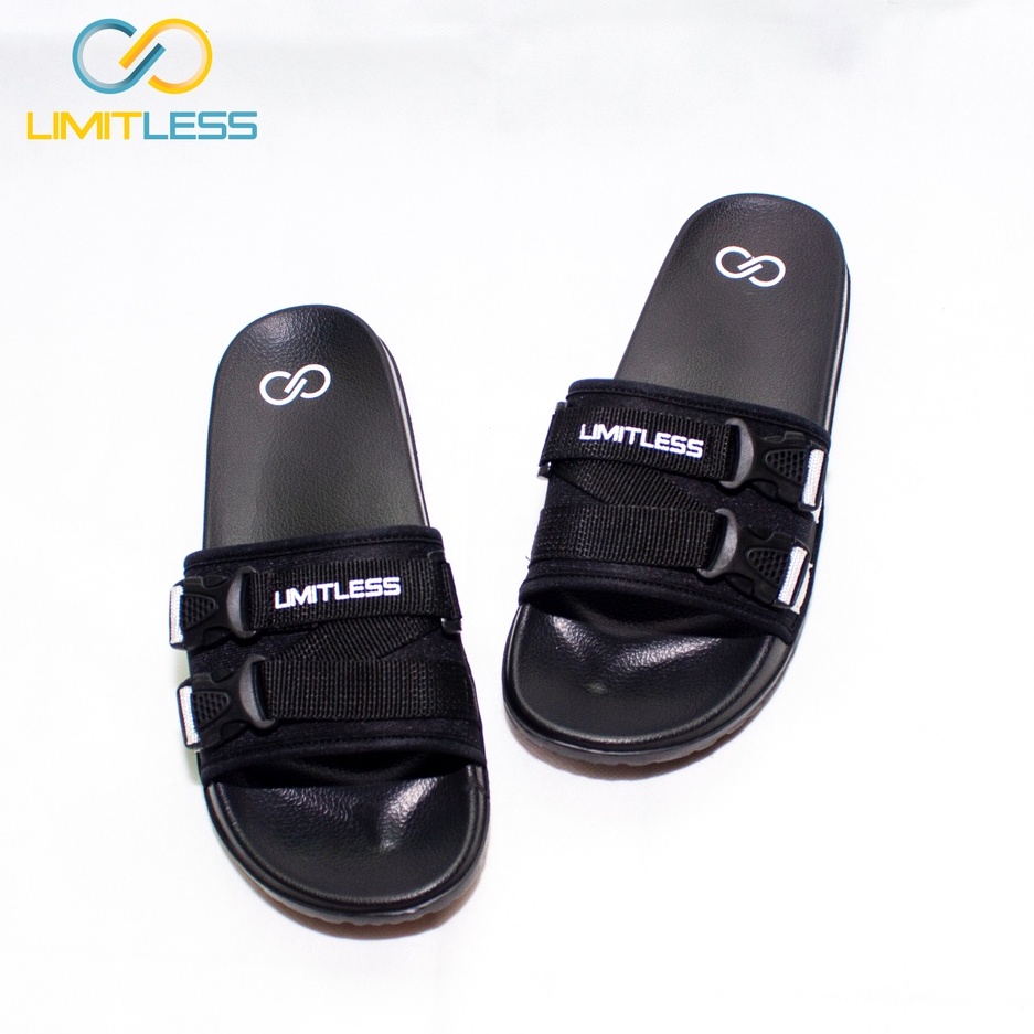 Sandal Pria Distro Limitless Anti Slip Sendal Slide Pria Selop Slip On Terbaru Sendal Cowok Dewasa Casual Hitam