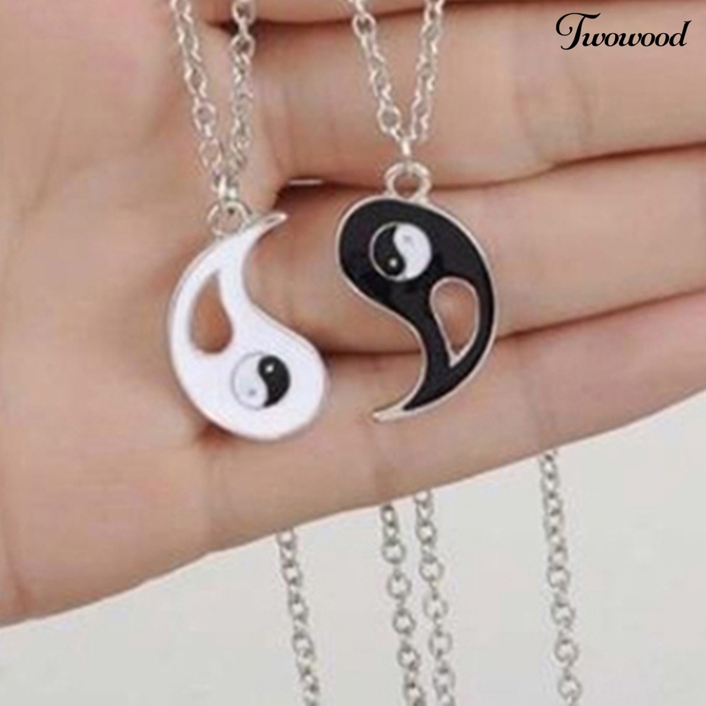 Kalung Model Hollow out Bahan Alloy Warna Hitam Dan Putih Untuk Pasangan