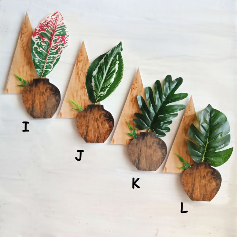 Daun Artificial 3D Hiasan Dinding Abstrak Monstera Aglonema Pot Kayu Plastik