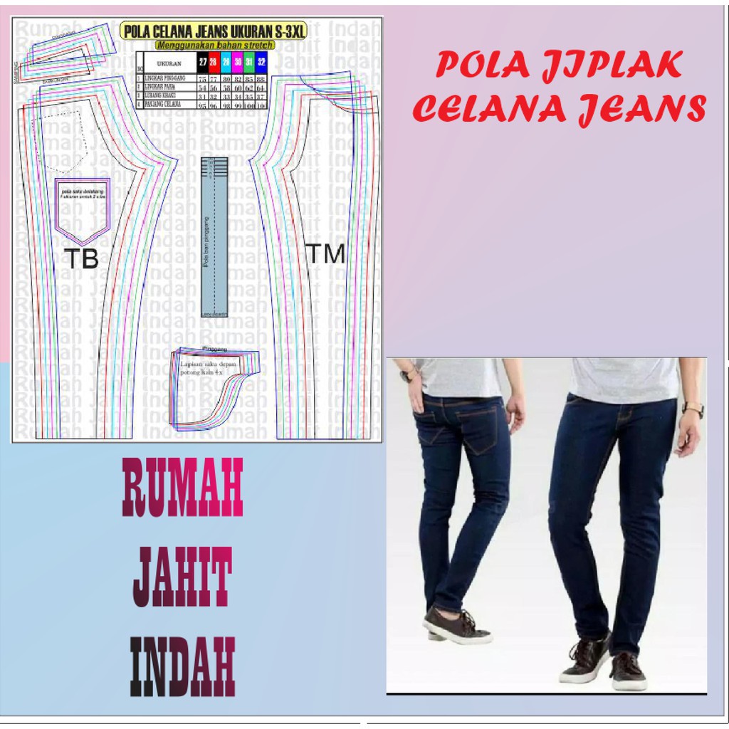  pola  baju pola  jahit CELANA  JEANS  UKURAN S 3XL Shopee 