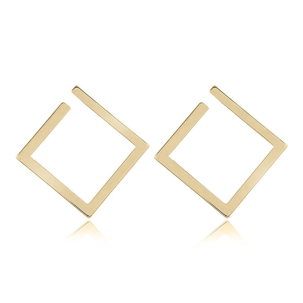 Hu Hu Hu Hu Hu Alat Bantu Pasang Kacamata♡ 1 Pasang Anting Stud Bentuk Persegi Geometris Model Terbuka Bahan Alloy Untuk Wanita