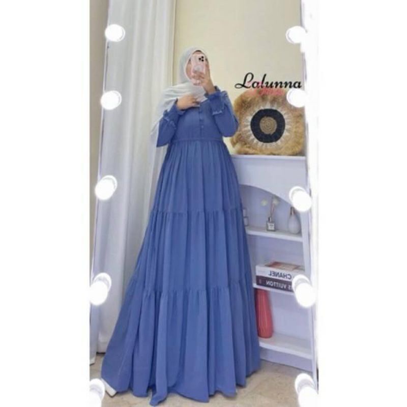 T.R - Gamis Terbaru CerutyBabydol Terlarus / Azzura Dress / Gamis Mewah Ceruty Terlaris 2021 / Gamis Ceruty Jumbo / Gamis Polos /Wd-Laluna Blue