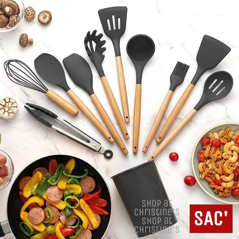 Kitchen Utensil Spatula Silikon Tahan Panas Set 11 Cooking Alat Masak