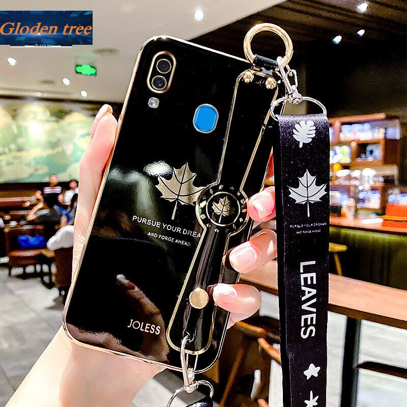 Case Motif Daun Maple Dengan lanyard Untuk Samsung Galaxy A30 A20