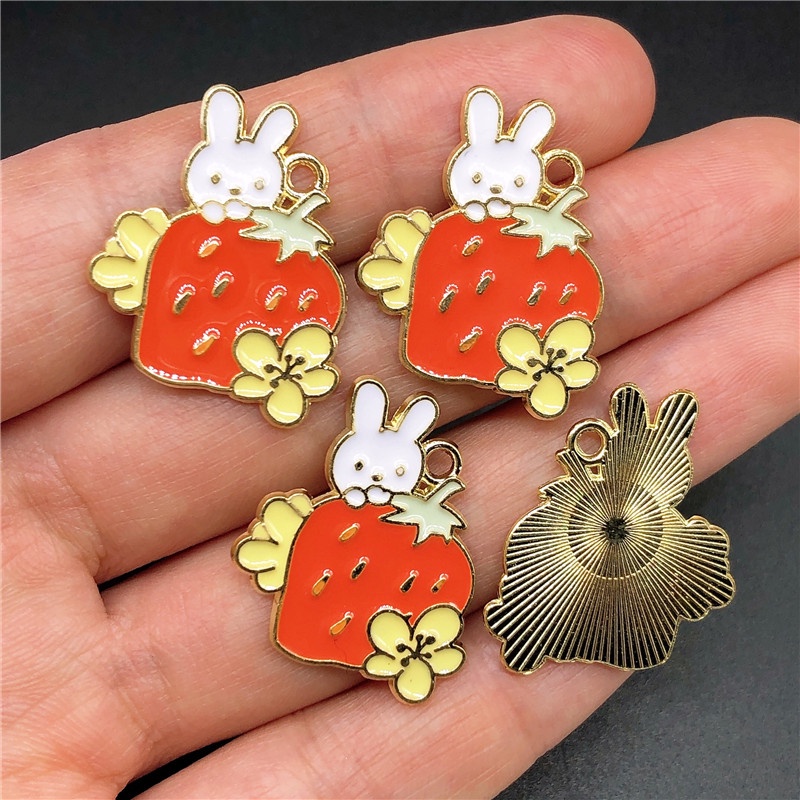 4pcs Liontin Enamel Bentuk Buah Strawberry Bunga Matahari Bahan Alloy Charms