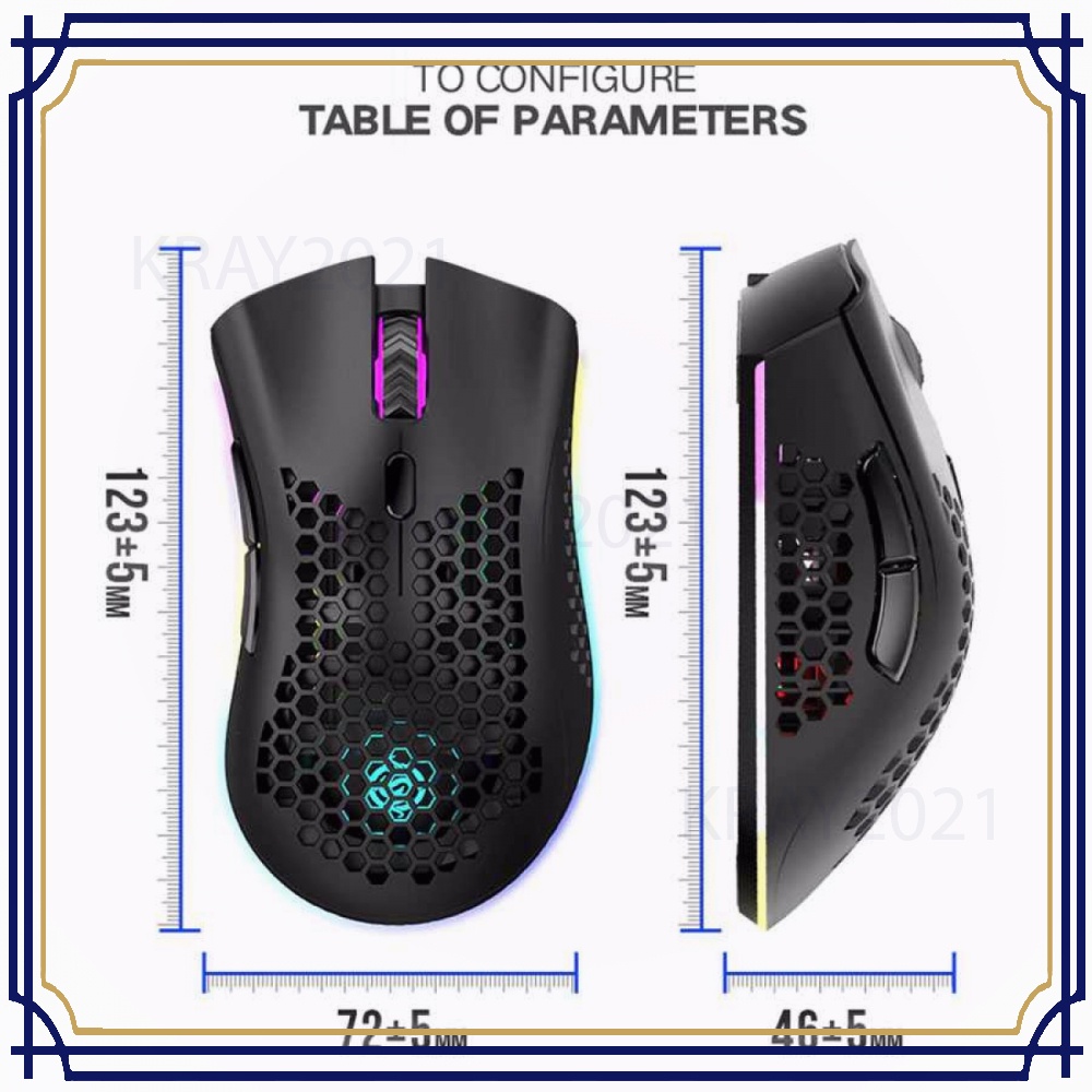 Mouse Gaming Wireless RGB Honeycomb Rechargeable MS984