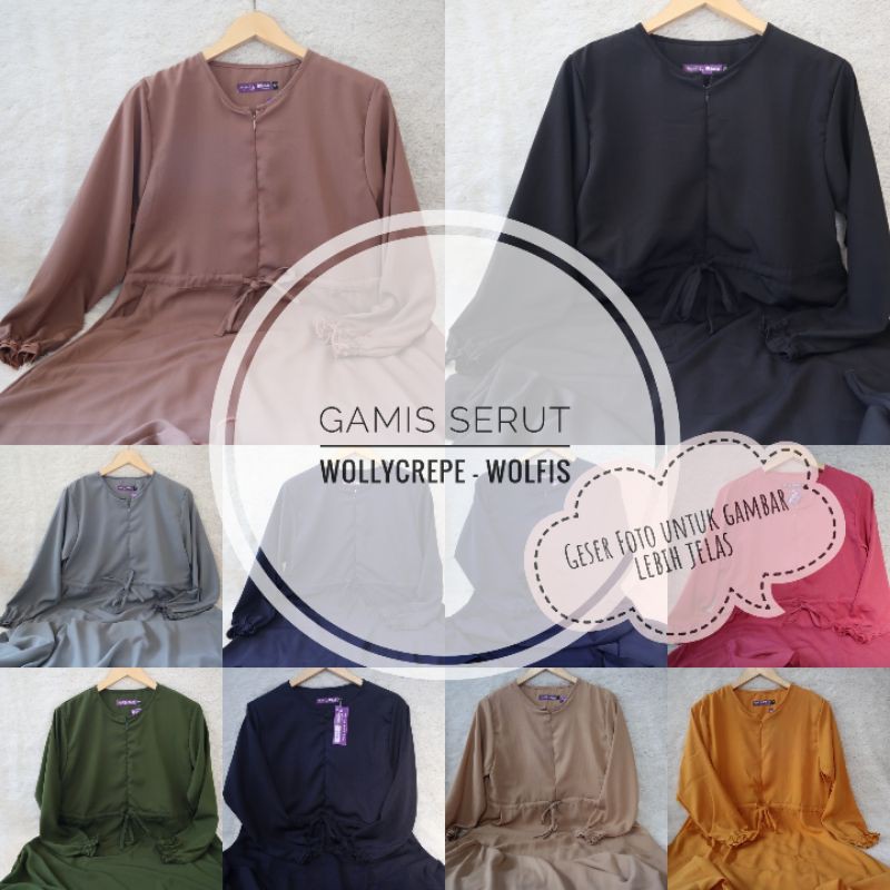 Gamis Polos Wolfis 1 Exclusive Luxury Wollycrepe Serut Pinggang Payung