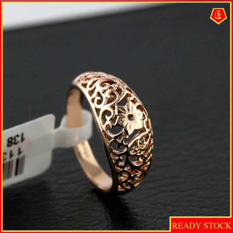 [Ready Stock]Vintage Upscale Hollow Pattern Rose Gold Ring