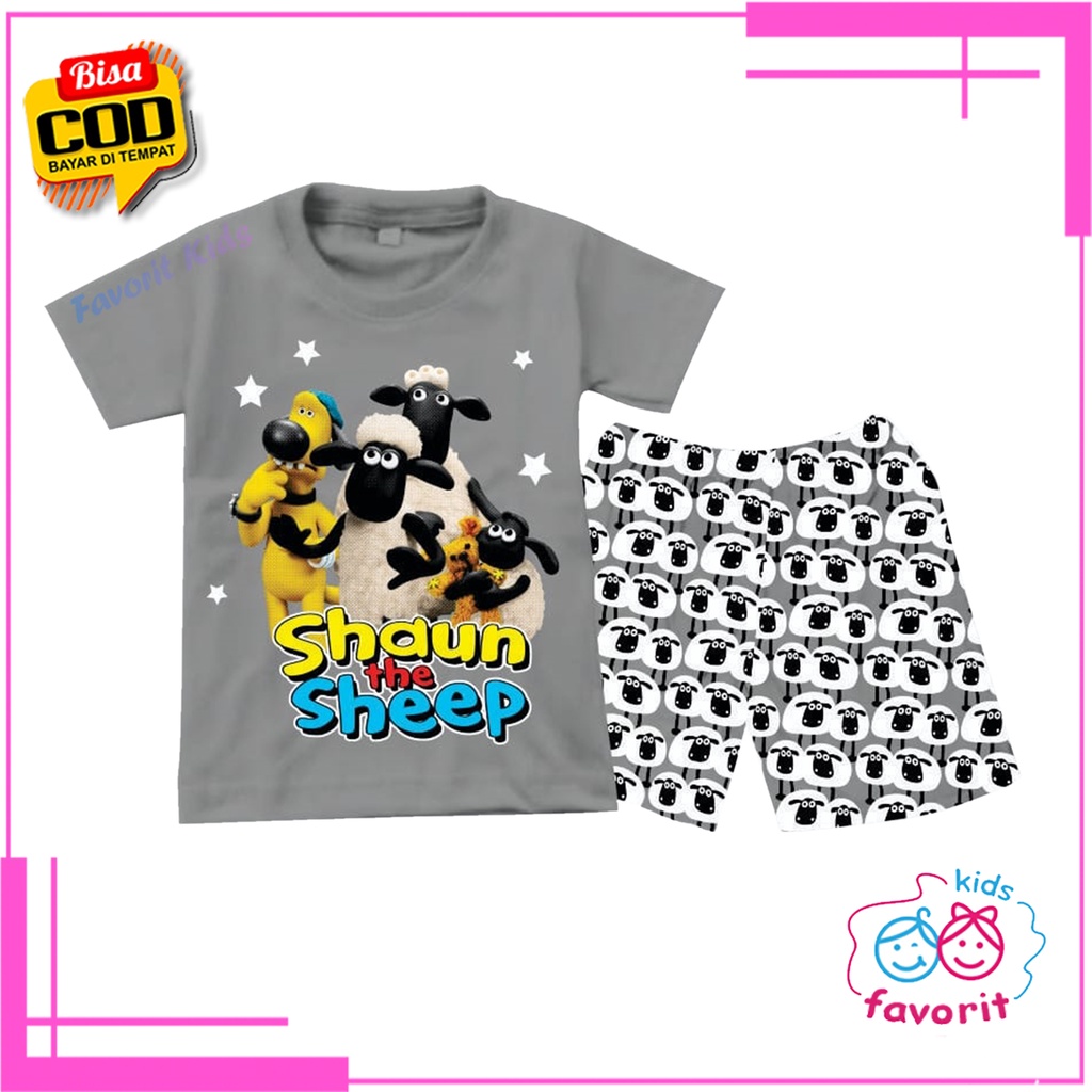 Favorit kids Setelan baju tidur anak anak unisex lengan pendek celana pendek gambar shaun the sheep kartun