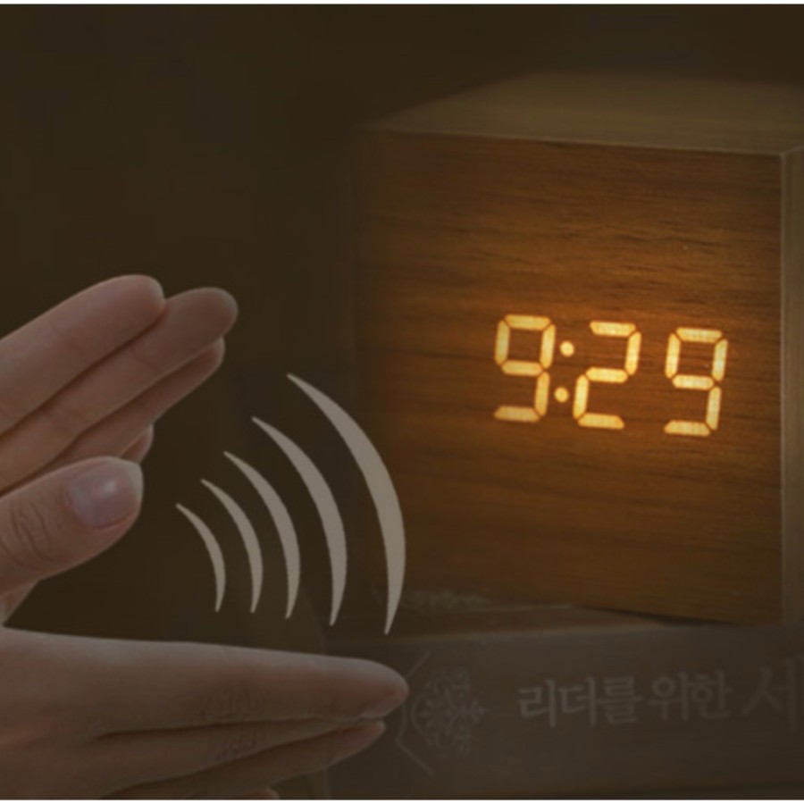 Jam Weker Jam Meja Digital Display Thermometer Wooden Alarm