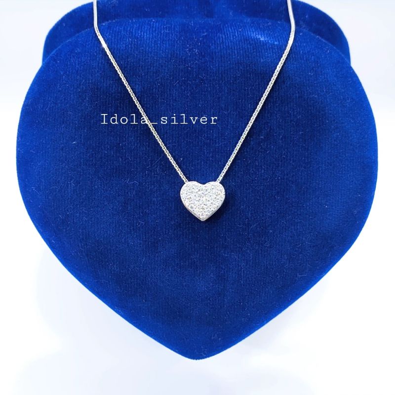 KALUNG PERAK ASLI SILVER 925 LAPIS EMAS PUTIH MODEL + LIONTIN LOVE LANGSUNG - PERHIASAN PERAK WANITA