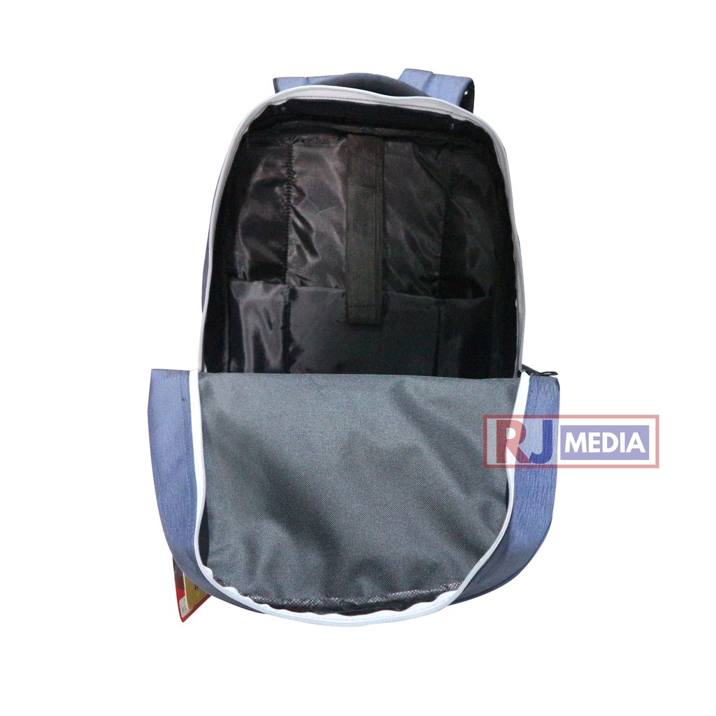 Tas Punggung Sekolah SD SMP SMA Kuliah Kerja Ransel Laptop Rexsove Navy imitasi Hitam Bahan Polyester Tebal Berkualitas Awet Backpack Pria Wanita Free Raincover